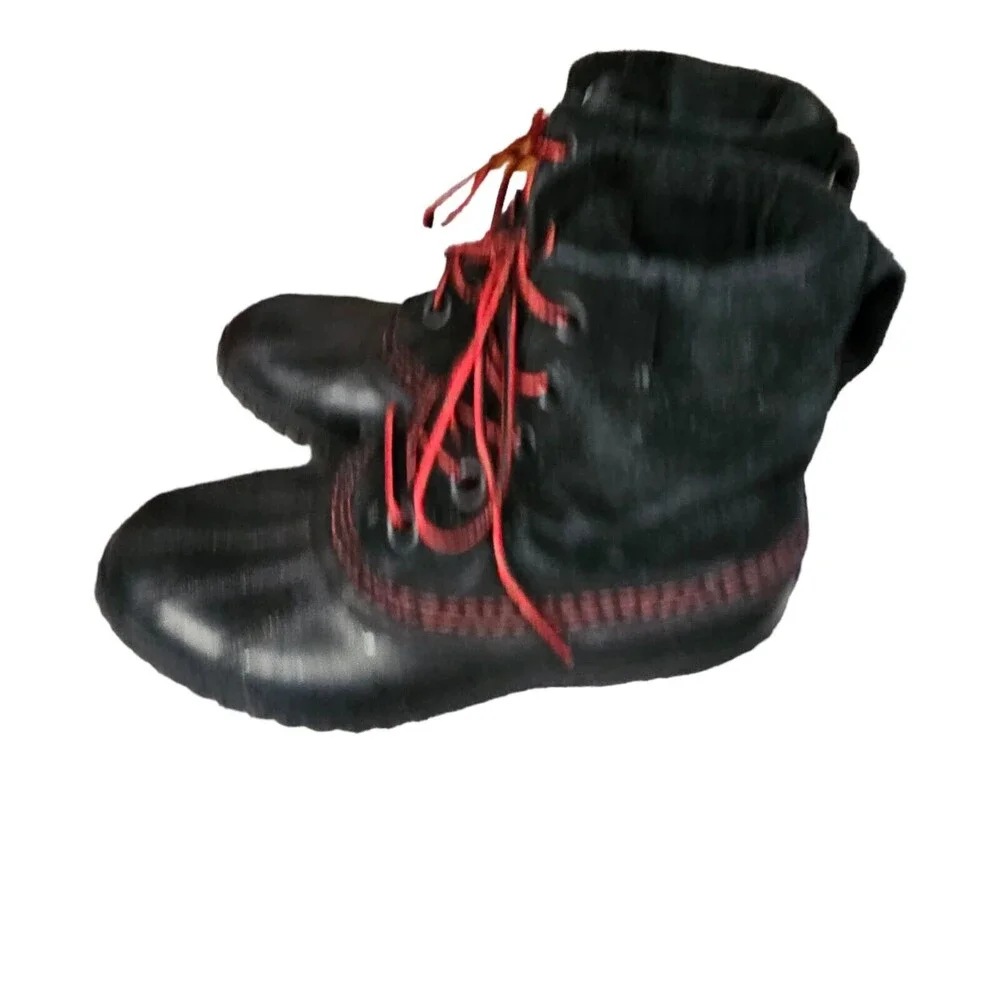 SOREL Cheyanne Duck Boots‎ Mens Sz 4 Waterproof Black Red Boot